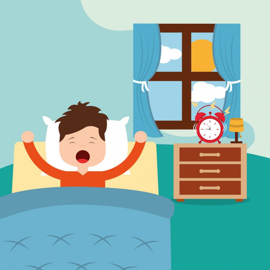 Vector+illustration+of+Little+boy+waking+up+in+a+bed+on+white+background+vector+illustration